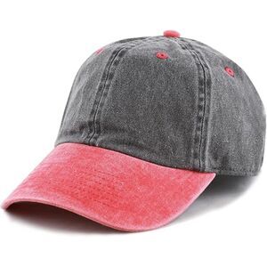 Unisex Black & Red 100% Cotton Pigment Adjustable Size Baseball Six Panel Cap